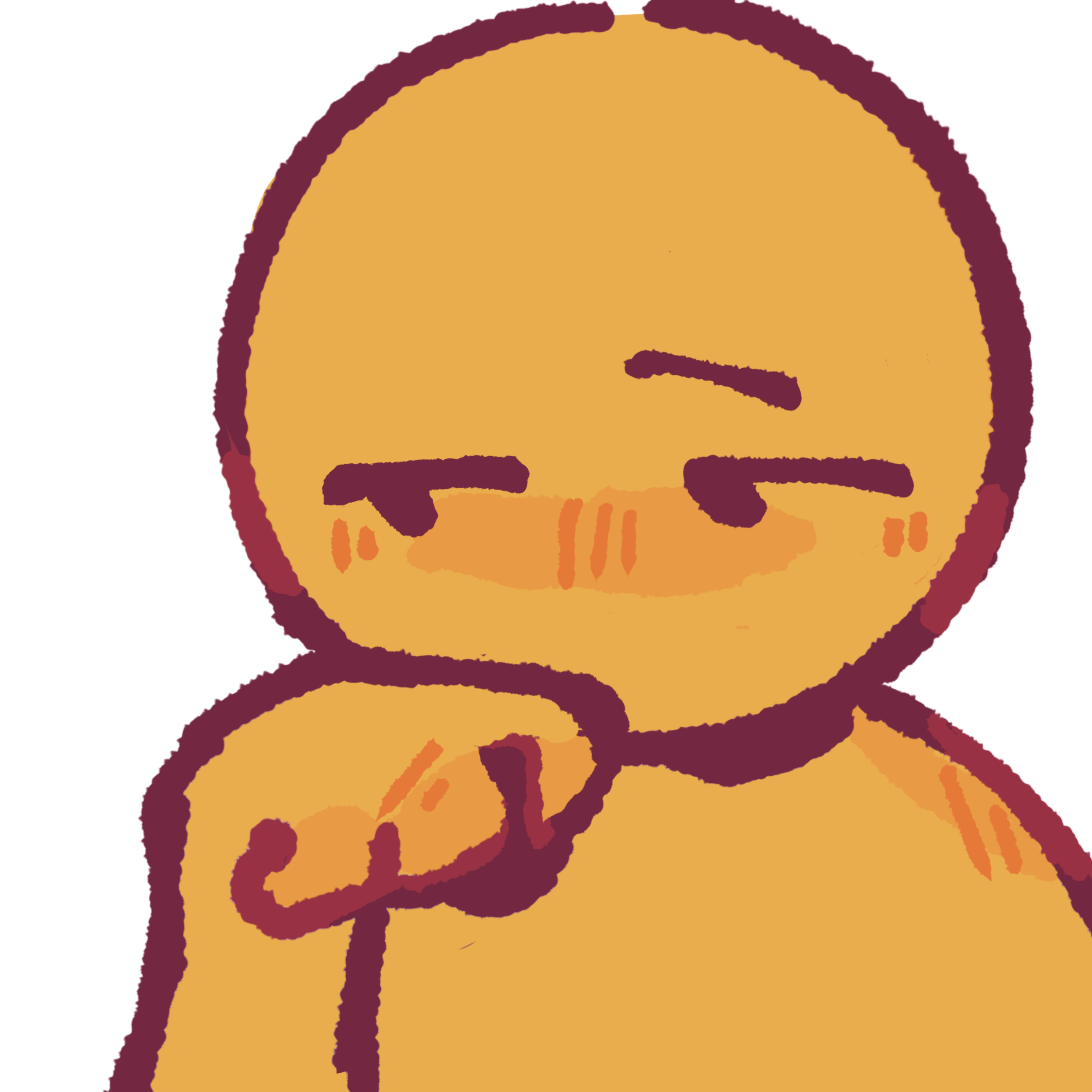  A yellow figure with a neutral expression leaning on their hand, appearing to be thinking.